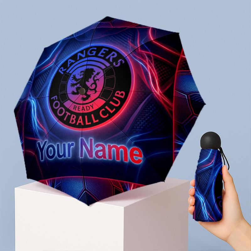 Rangers FC Manual Five Fold 8 Rib Umbrella Support Custom Text, Lightweight Travel Umbrella