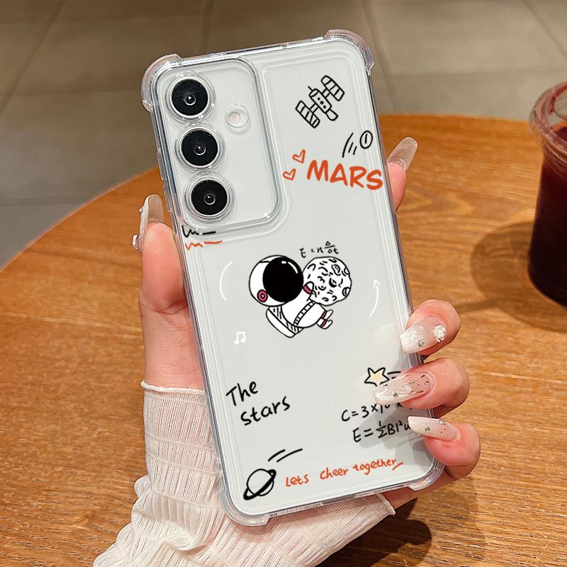 Милый Чехол Для Телефона С Рисунком Астронавта Для Samsung Galaxy S26 S25 S24 S23 Ultra S22 Plus S21 S24 S25 FE Прозрачный Ударопрочный Мягкий Чехол