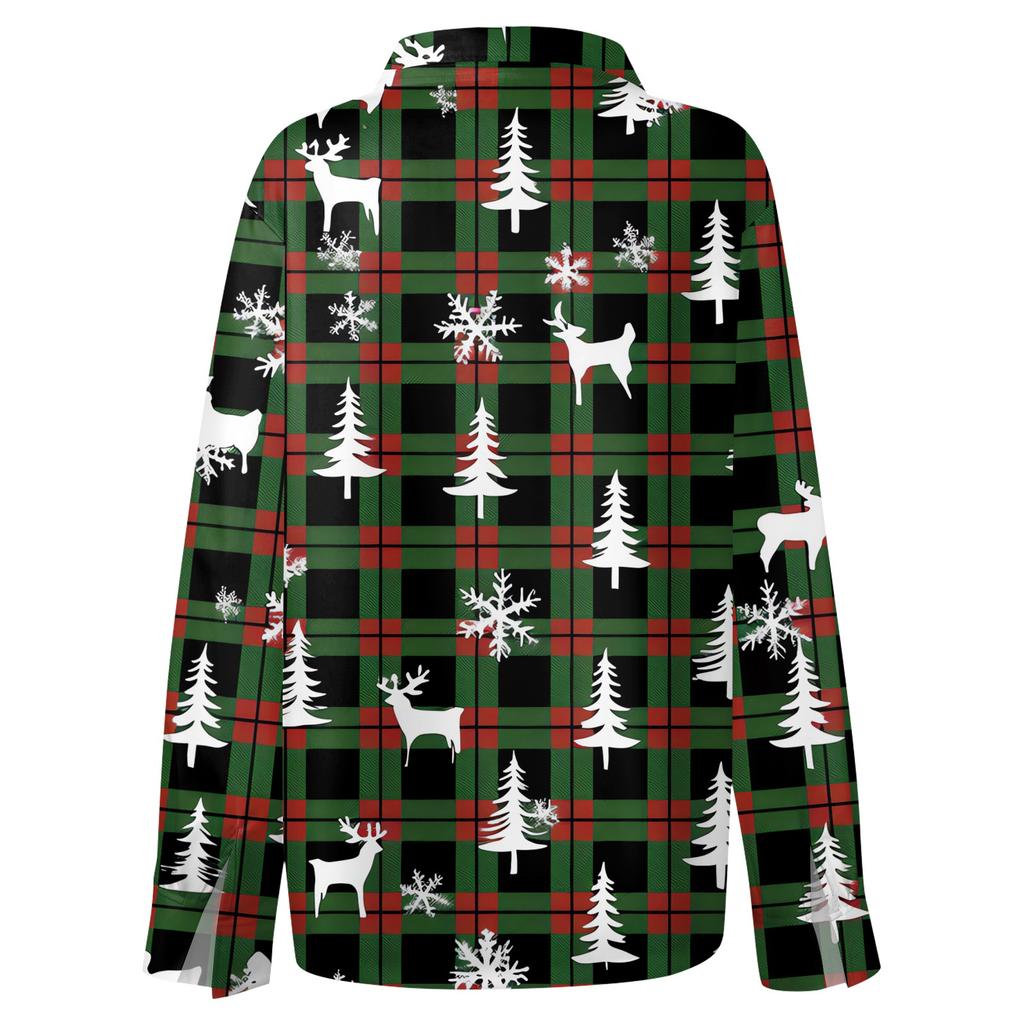 Women's Shirt Blouse Christmas Print Button Long Sleeve Casual Basic Shirt Collar Regular Top