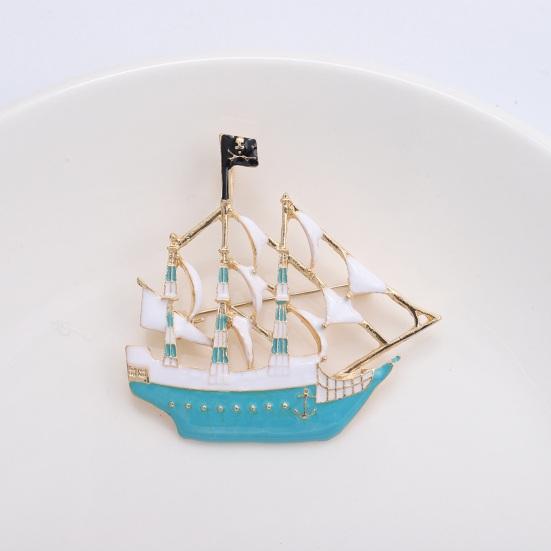 Pirate Boat Brooch Steam Boat Sailboat Shape Good Detail Stainless Exquisite Coat Collar