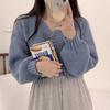 Сексуальный сладкий короткий вязаный кардиган, милый корейский свитер с рукавами-фонариками и v-образным вырезом для женщин, осенний простой укороченный розовый кардиган, пальто