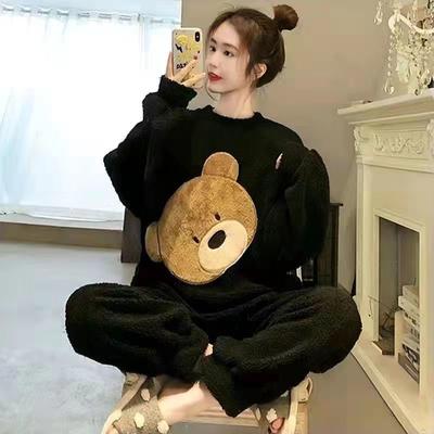 Осенне-зимняя пижама из кораллового бархата, домашняя одежда, новый женский утепленный фланелевый домашний костюм, студенческая утепленная пижама, домашняя одежда