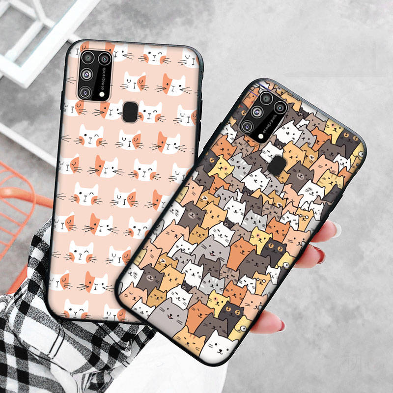 Black Case for Xiaomi Redmi 13C Note 9 iPhone XR 7 8 14 15 11 12 13 X XS Pro Max Samsung A25 S23 S24 FE Ultra Plus Cute Cats