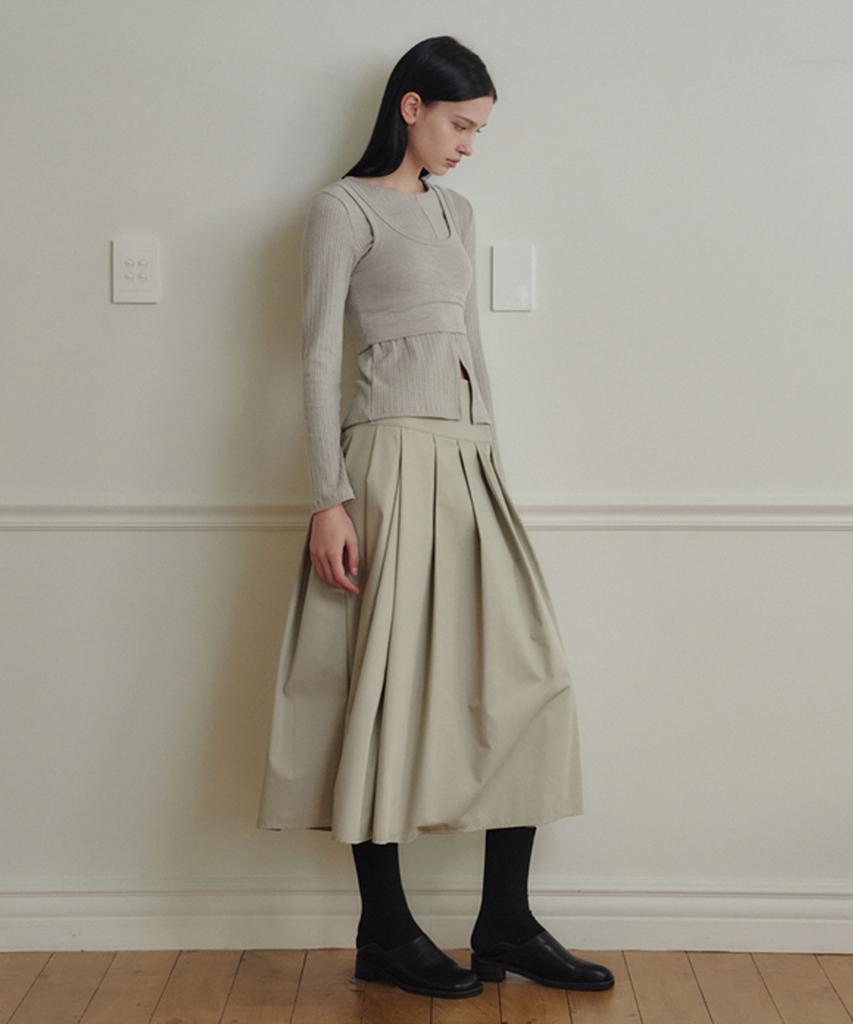 Marot Two-Way Pleated Long Skirt_Pale Khaki