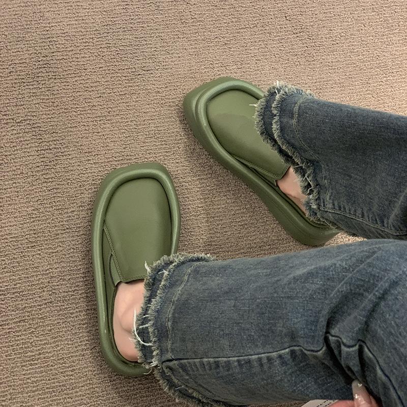 2024 лето новая корейская версия кекс толщина мешок голова однотонные повседневные полутапочки женская одежда хлеб ленивые крутые тапочки