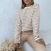 Autumn Fashion Cotton Long Sleeved Striped T-shirts Office-lady Versatile O-neck Soft Womens Top Casual Loose Fit Clothes 29678