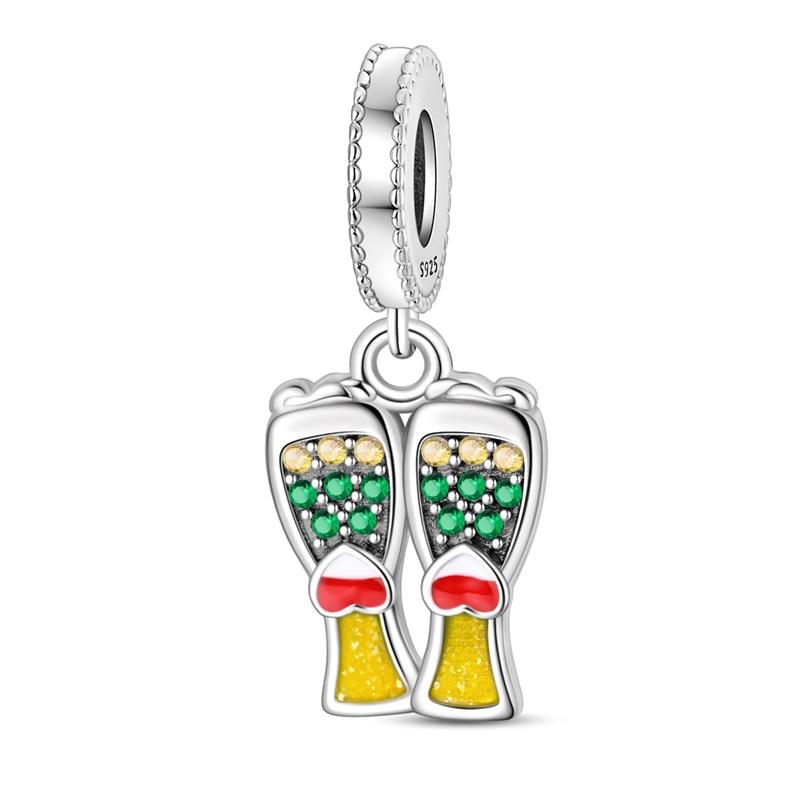 Сияющий медный кофейник пивной шарм-подвеска подходит для оригинального браслета медно-красный шарм в виде бокала для красного вина для изготовления ювелирных изделий