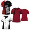 Mens Chef Work Shirt Stylish Contrast Print Design Round Neck Short Sleeve Breathable Uniform for Kitchen Staff