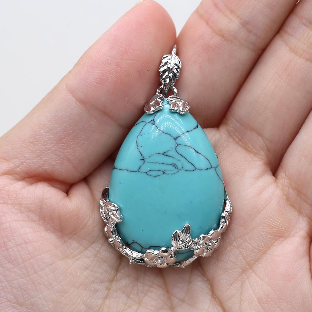 1Pcs Lot Natural Stone Pendant Drop-shaped Crystal Quartz Amethyst Malachite Agate Charms for Jewelry Making DIY Necklace Accessories 27×38mm KTJ