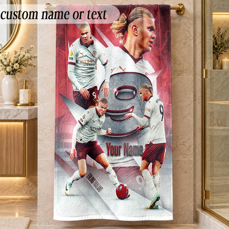 Beach TowelErling Haaland Custom Name Text Personalized Soft Towel for Beach Pool Indoor Home Decor Gift