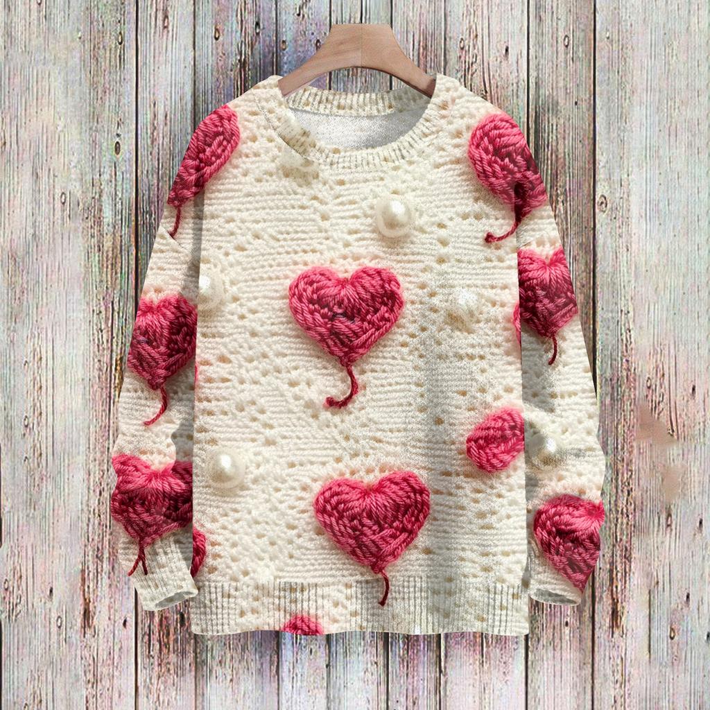 С Днем святого Валентина, толстовки для женщин, вязаный свитер, симпатичная рубашка, осенний свитер с круглым вырезом, топы