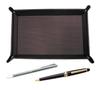 Embossed Chocolate Colored Cowhide Leather Pen Tray with Metal Pointer and Metal Ring Cap Sliding Retro Pen Set Japanese-made TRATYO-701S-8838B