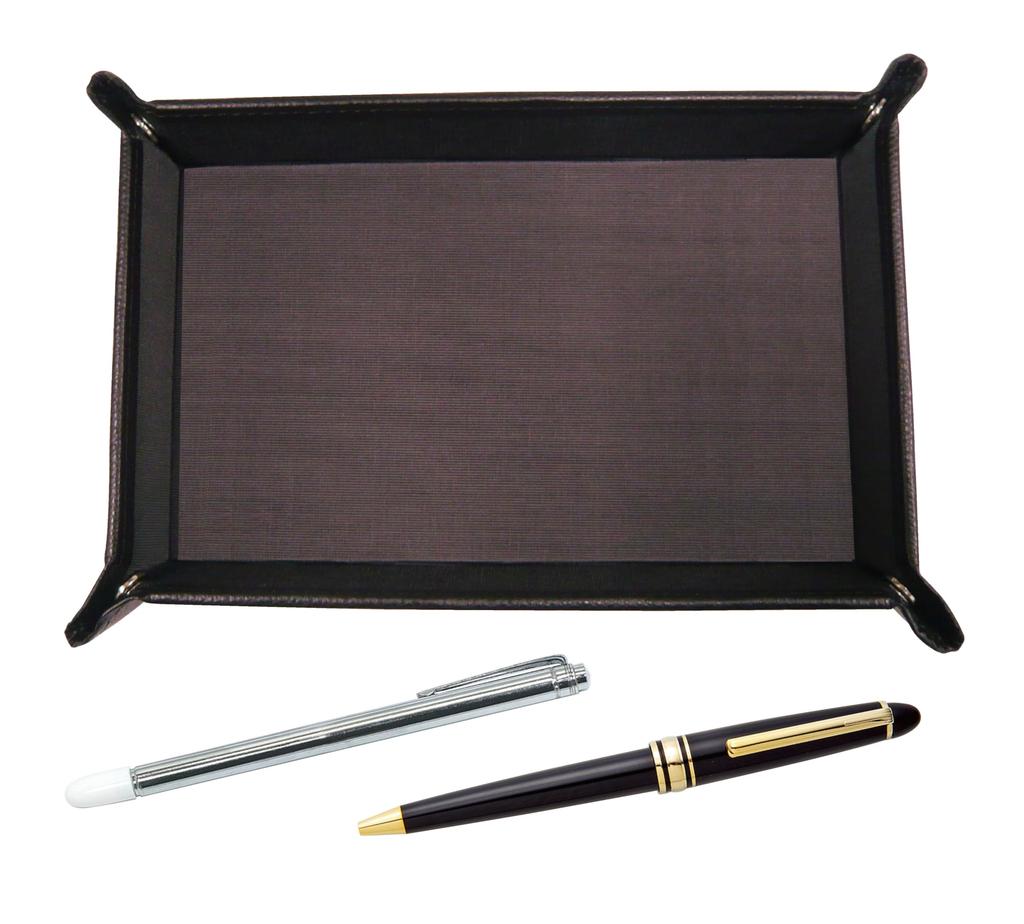Embossed Chocolate Colored Cowhide Leather Pen Tray with Metal Pointer and Metal Ring Cap Sliding Retro Pen Set Japanese-made TRATYO-701S-8838B