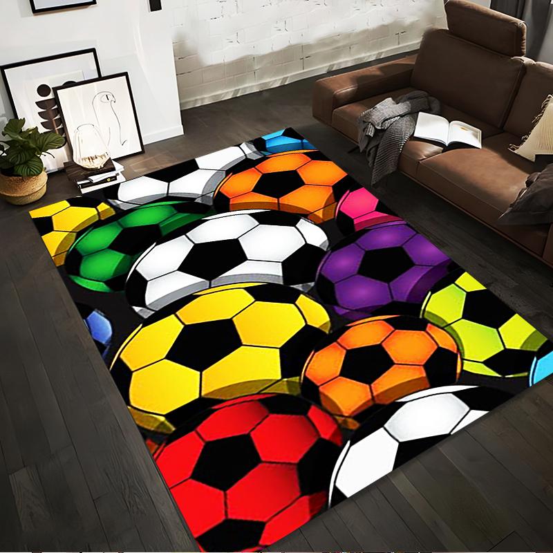 Colorful Soccer Balls Design Rug Non-slip rug suitable for living room and bedroom sofas