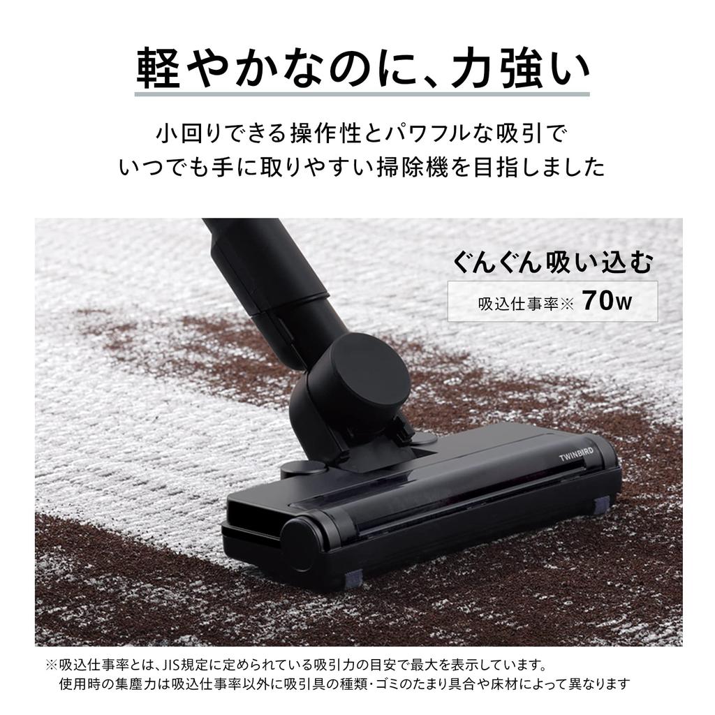Беспроводной пылесос Twin Bird Stick в бумажной упаковке, удобный, легкий, перезаряжаемый, с электрощеткой, черный, самоходный TC-E264B