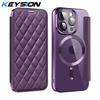 KEYSION Кожаный чехол-книжка с покрытием для iPhone 11 12 13 Pro Max, слоты для карт, магнитная беспроводная зарядка, задняя крышка телефона