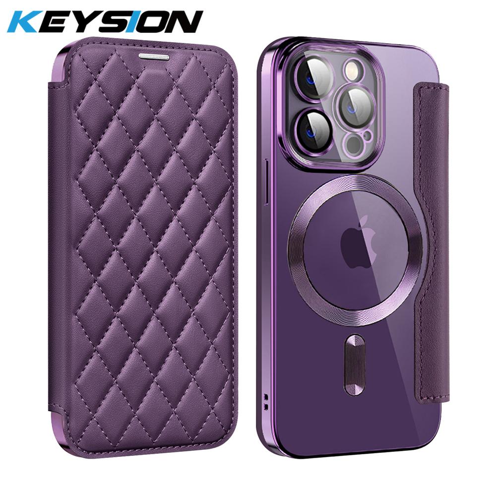 KEYSION Кожаный чехол-книжка с покрытием для iPhone 11 12 13 Pro Max, слоты для карт, магнитная беспроводная зарядка, задняя крышка телефона