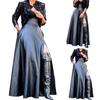 Women Skirt High Waist Side Slit Irregular Faux Leather Maxi Skirts for Daily Wear