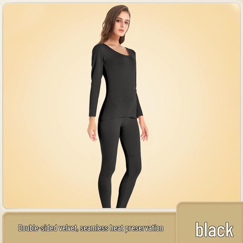 Women's Seamless Thermal Underwear Set: Plus Velvet Thick Top & Bottom; Thin, Cold-Proof for Autumn/Winter