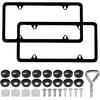 2PCS Matte Black License Plate Frames, Stainless Steel Tag Frame, Car License Plate Protector Holder with Screws Fasteners Caps, Universal Front &