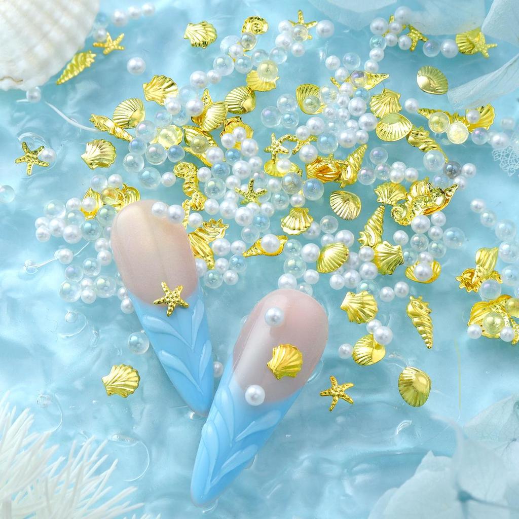 1 упаковка Y2K Металлические 3D Шармы для Нейл-Арта с Ракушкой, Морской Звездой, Морской Раковиной, Металлические Заклепки, Детали для Ногтей, Жемчужная Страза, Летние Принадлежности для Ногтей