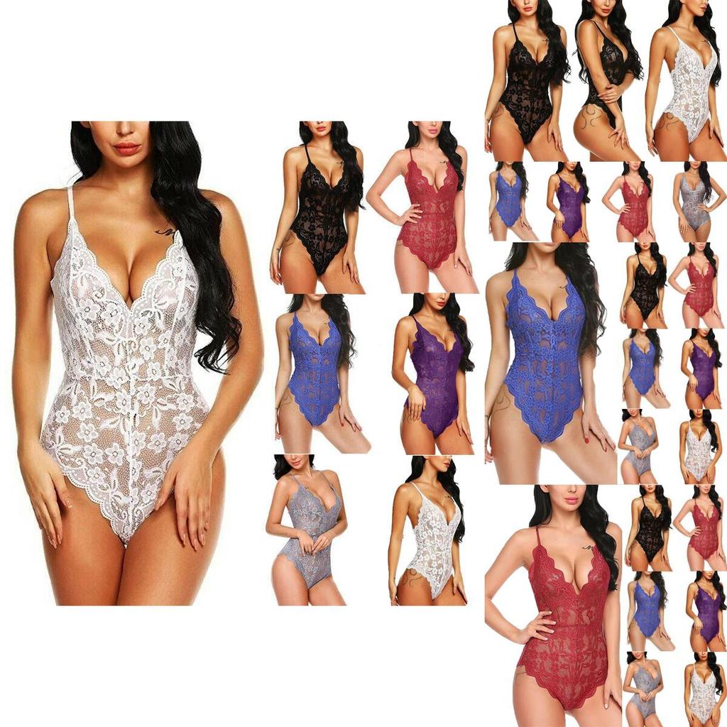 Women Stretch Lace Bodysuit Lingerie Sleeveless V Neck Top Jumpsuit Vest S3xl