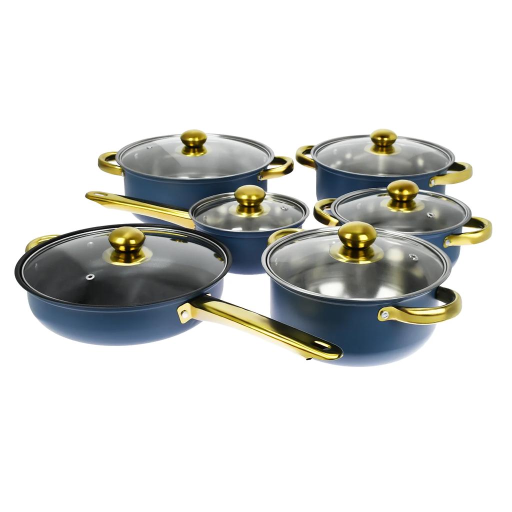 Кастрюля из нержавеющей стали с антипригарным покрытием, позолоченная ручка, двойное дно, кастрюля для супа, молочник, набор сковородок, 12 предметов