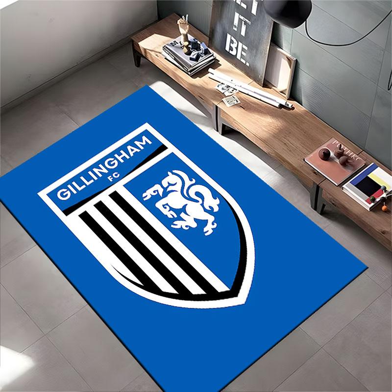 Gillingham FC Logo on Blue Carpet suitable as a non-slip mat for the living room or bedroom sofa