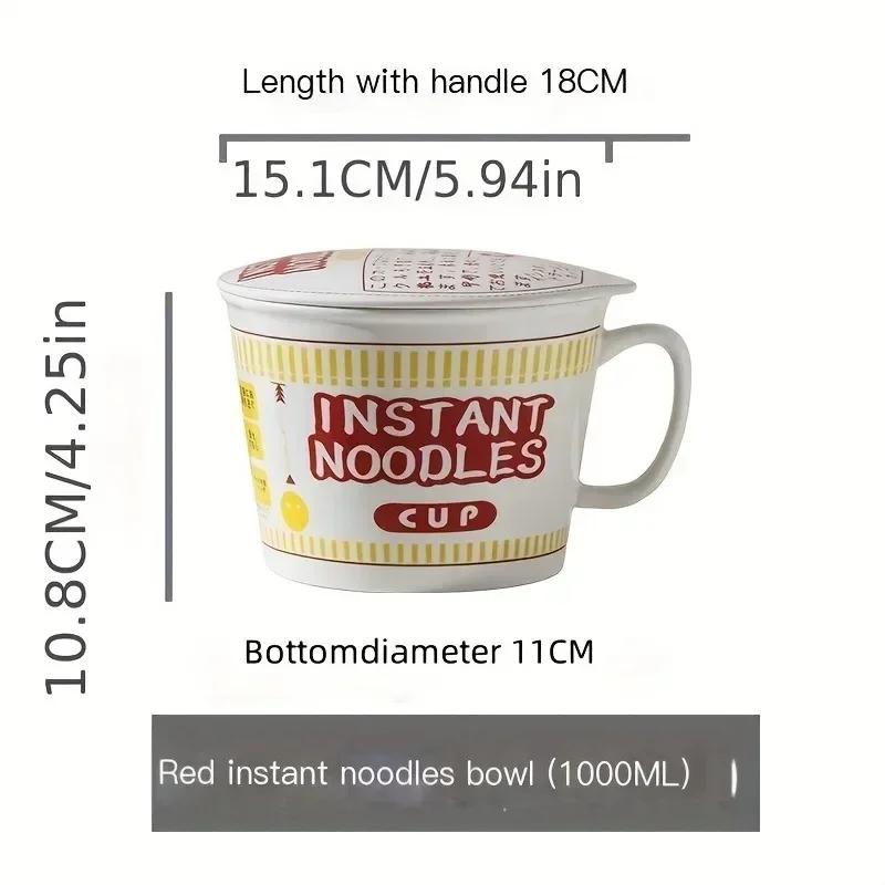 1Pc Large Capacity Ceramic Instant Noodle Bowl With Coverperfect For Dorms And Home Kitchens - Keep Your Noodles Fresh And Warm