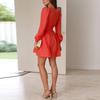 Women Party Dress Elegant V Neck Long Sleeve A-line Dresses For Women Fashion Solid Office Mini Dress