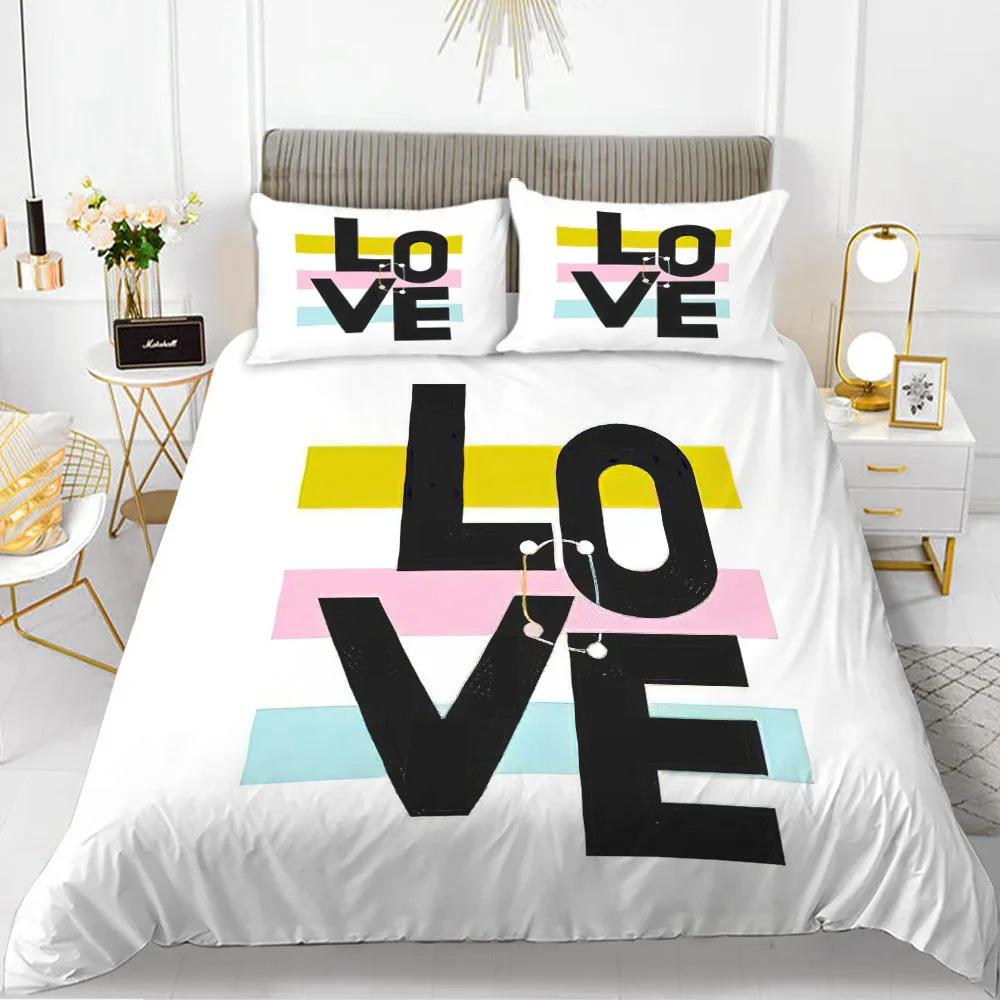Red Love Romantic Valentine'S Day Theme Three-Piece Digital Printing Duvet Cover Bedding