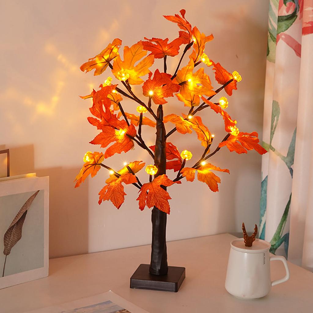 24in Fall Maple Tree with 24 LEDs Timer Pumpkin Decoration Removable Base Soft Light Lighted Leaf