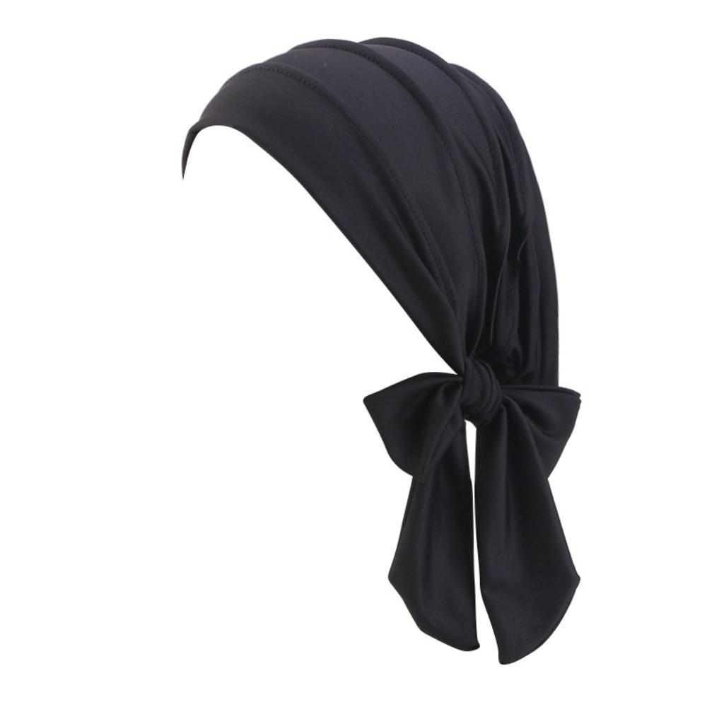 Lightweight Solid Color Headscarf Hat Breathable Stretch Hijab Long Tail Pre-Tied Inner Hat Daily