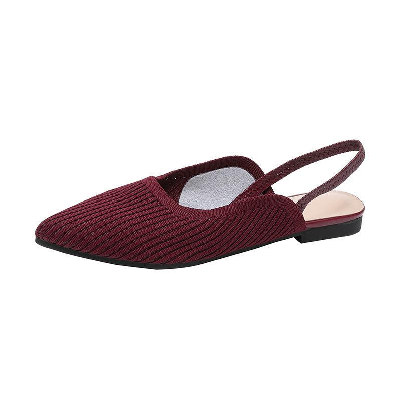 Туфли на плоской подошве с открытой пяткой для женщин, с острым носком, удобные трикотажные туфли на плоской подошве для работы, прогулок, офиса, женские балетки, нескользящие свадебные нарядные туфли