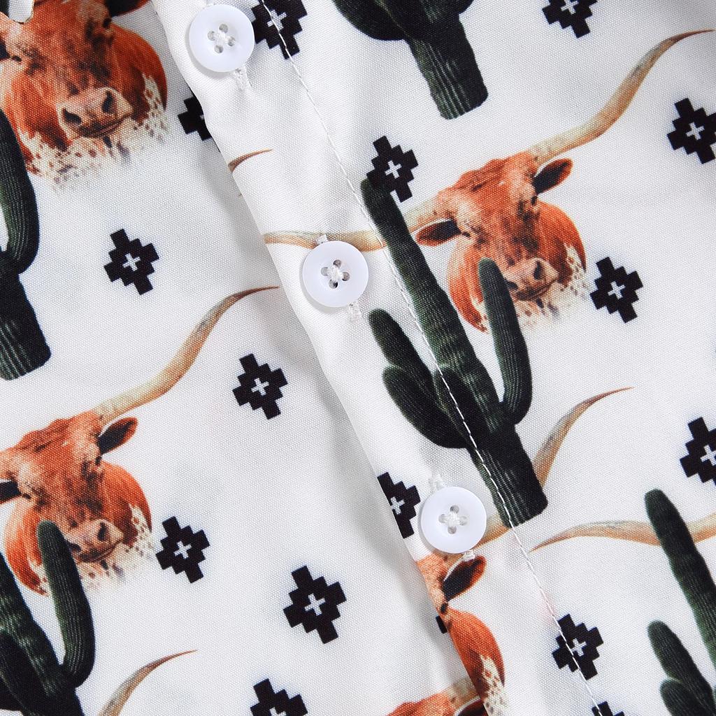 Летние рубашки для маленьких мальчиков, рубашки с короткими рукавами и пуговицами с графическим принтом крупного рогатого скота, кактуса, блузка, топы, детская одежда