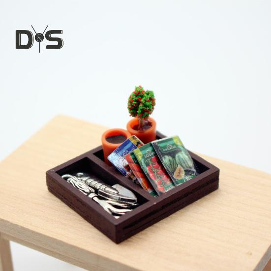 Мини-садовая лопата, набор из смоляных горшков, модель растения с деревянной коробкой, миниатюрная лопата, грабли для кукол, сад, балкон, реквизит для фотосъемки