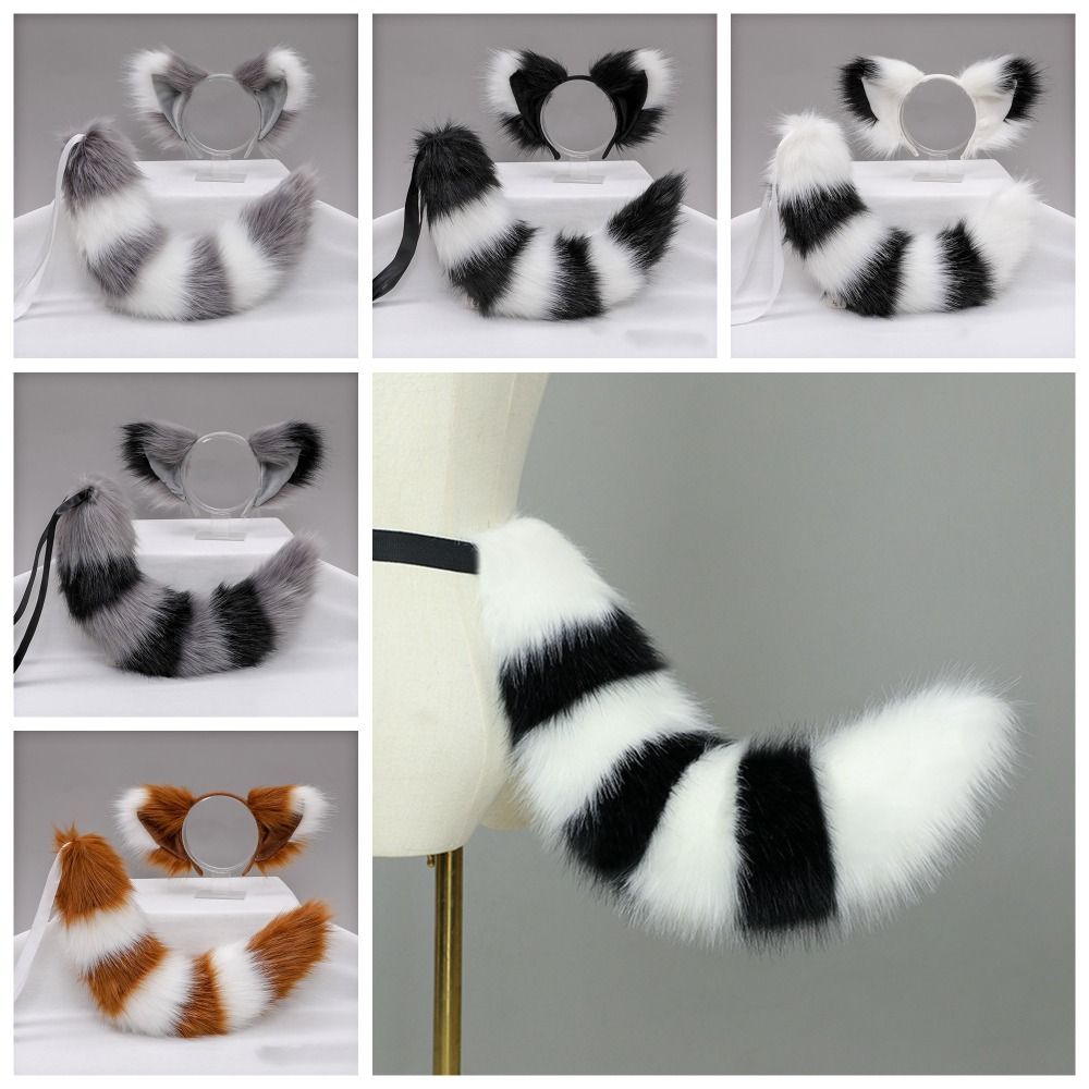Cat Ear Plush Cat Tail and Ears Set Cat Tail Halloween Animal Cosplay Props Kid‘s Gift