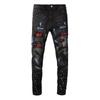 Mens Slim Fit Distressed Blue Punk Rock Denim Jeans With Stretch Cotton Fabric Rivet Detail