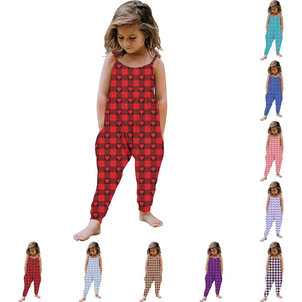 Toddler Kids Baby Girls Sleeveless Summer Valentine's Day Printed Romper Jumpsuit Playsuit Clothes