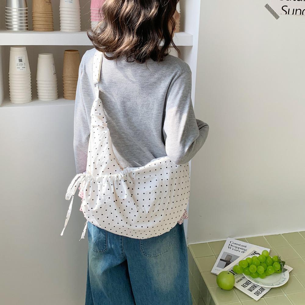 Korean Style Polka Dot Nylon Crossbody Bag Lightweight Ballet Style Pleated Shoulder Bag Prined Large Capacity