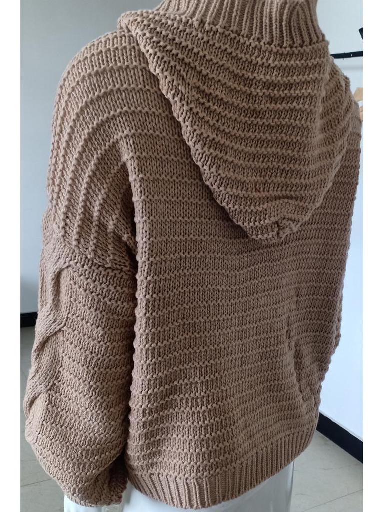 2025 Autumn/Winter Bestseller Women's Solid Color Chunky Cable Knit Cardigan Sweater - European and American Style