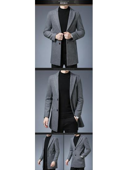 Men's 2025 Mid-Length Slim Wool Trench Coat - Stylish, Solid Color Lapel Overcoat