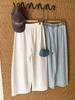 Ting Lan White Cow Elastic Loose Wide-Leg Slimming Casual Nine-Point Pants