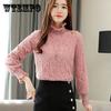 Женская весенне-осенняя плюшевая рубашка с кружевным низом, женская зимняя рубашка с длинным рукавом и высоким воротником, утепленные однотонные топы