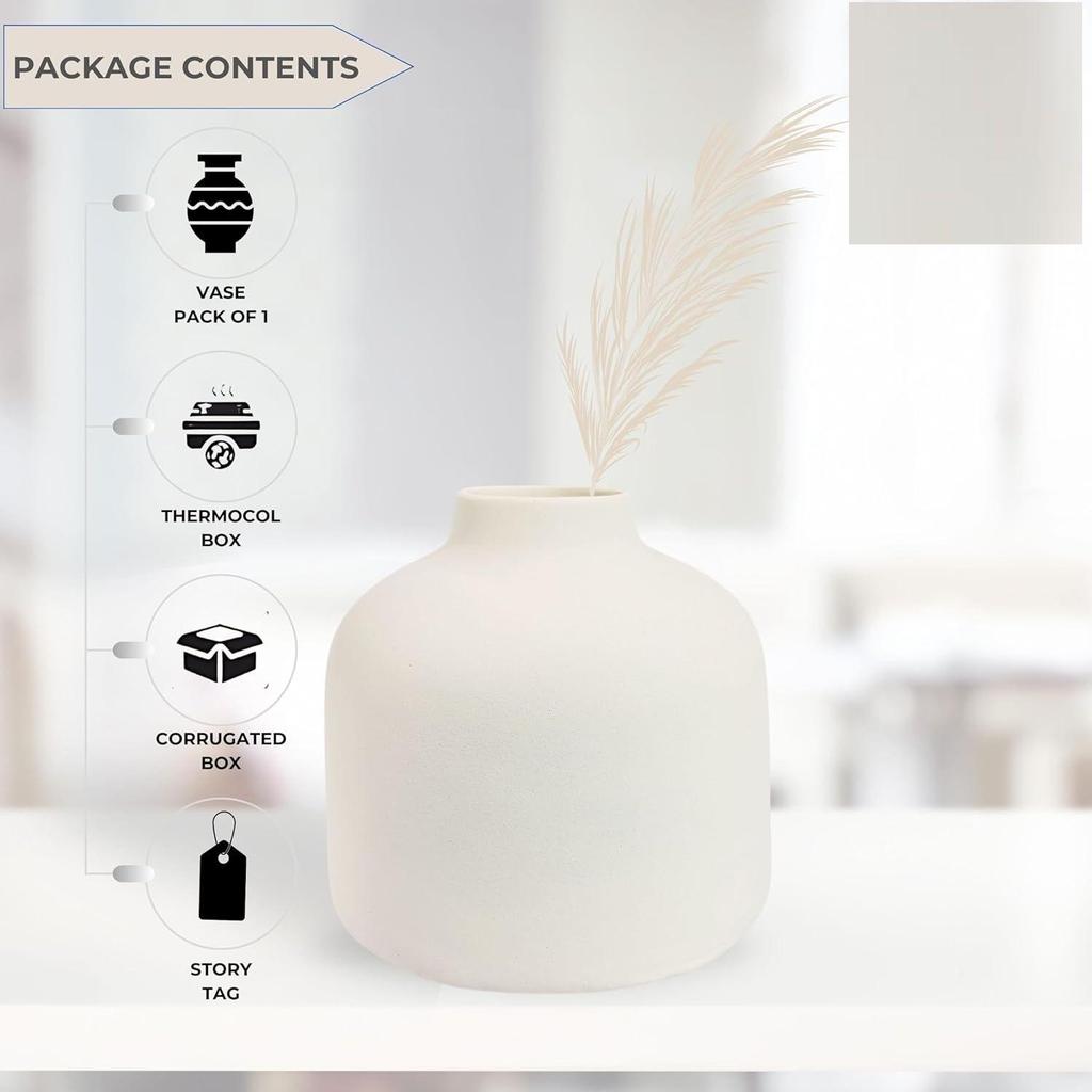 Последняя керамическая «Белая круглая цилиндрическая ваза» 5 дюймов — набор из 1 шт. | Декоративная круглая ваза для сухоцветов и пампасной травы Вазы для домашнего декора,