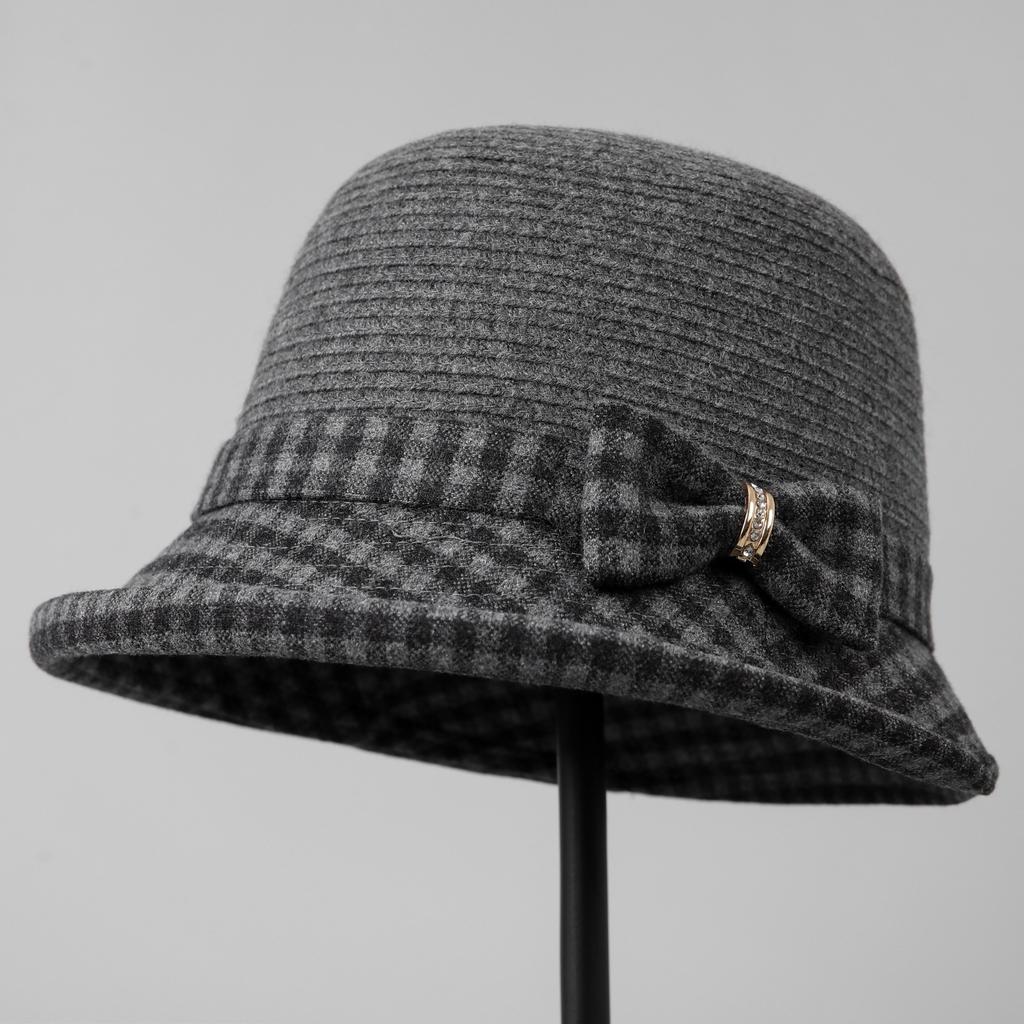 Autumn and winter new bow foreign gas bucket hat women's versatile wool temperament basin hat mother warm hat