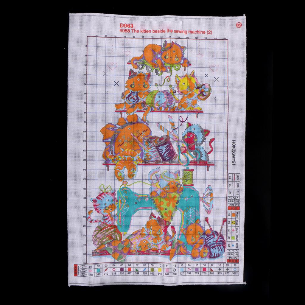 Funny Cats On Sewing Machine Cross Stitch Kit for Kids Adults 45 X 66cm 11CT