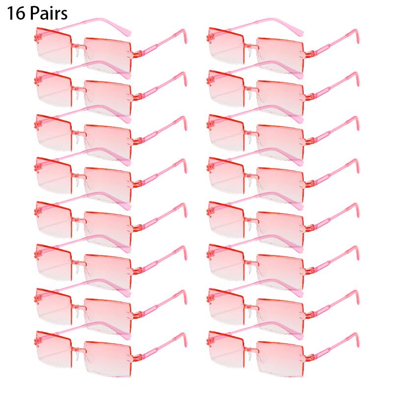 16/20 пар Прямоугольные Солнцезащитные очки Мужские Модные Безободковые Градиентные Многоцветные Пляжные Оттеночные очки Женские Новые Модные Рейв Солнцезащитные очки