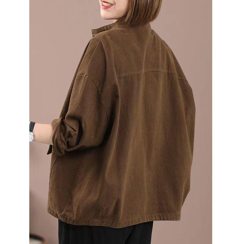 Свободный крой, однотонная куртка-бомбер с длинным рукавом, в корейском стиле, повседневное полупальто для женщин, весна-осень, короткая длина