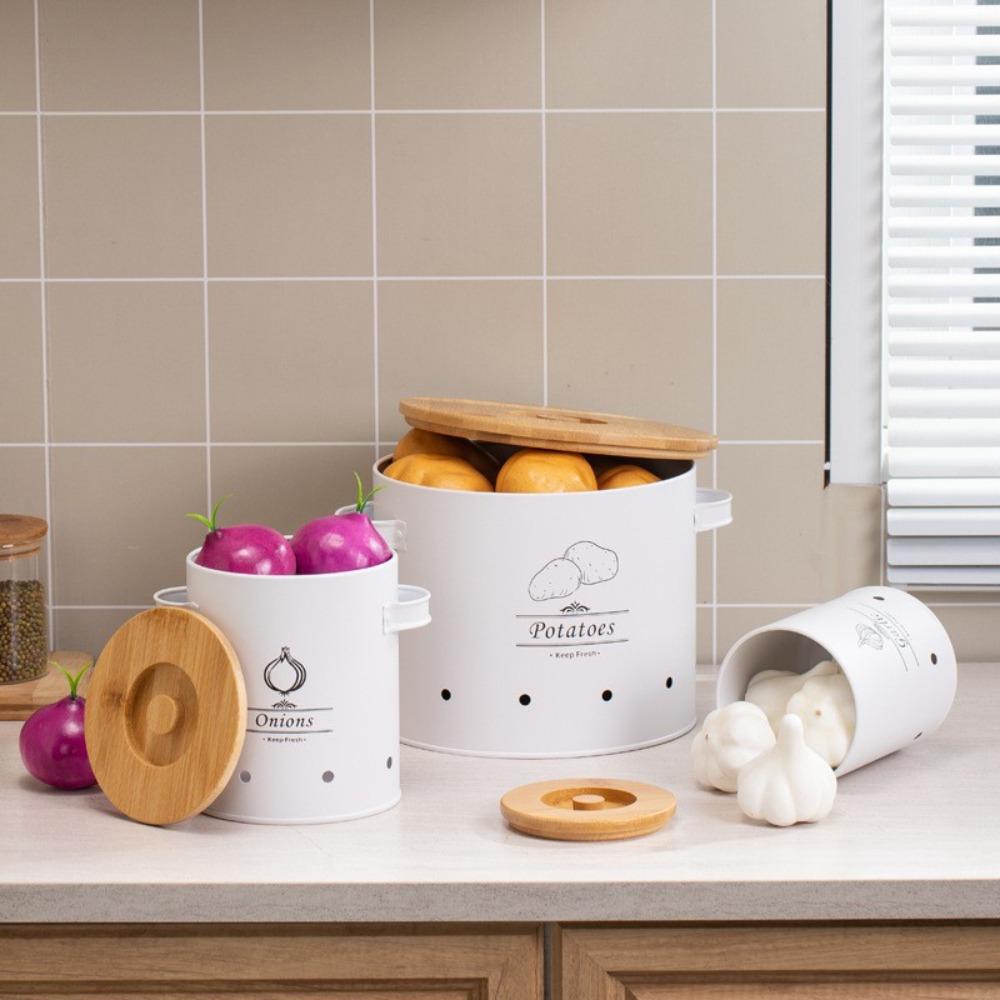 Carbon Steel Potato Onion Garlic Storage Jar Ventilation Holes Garlic Keeper Farmhouse